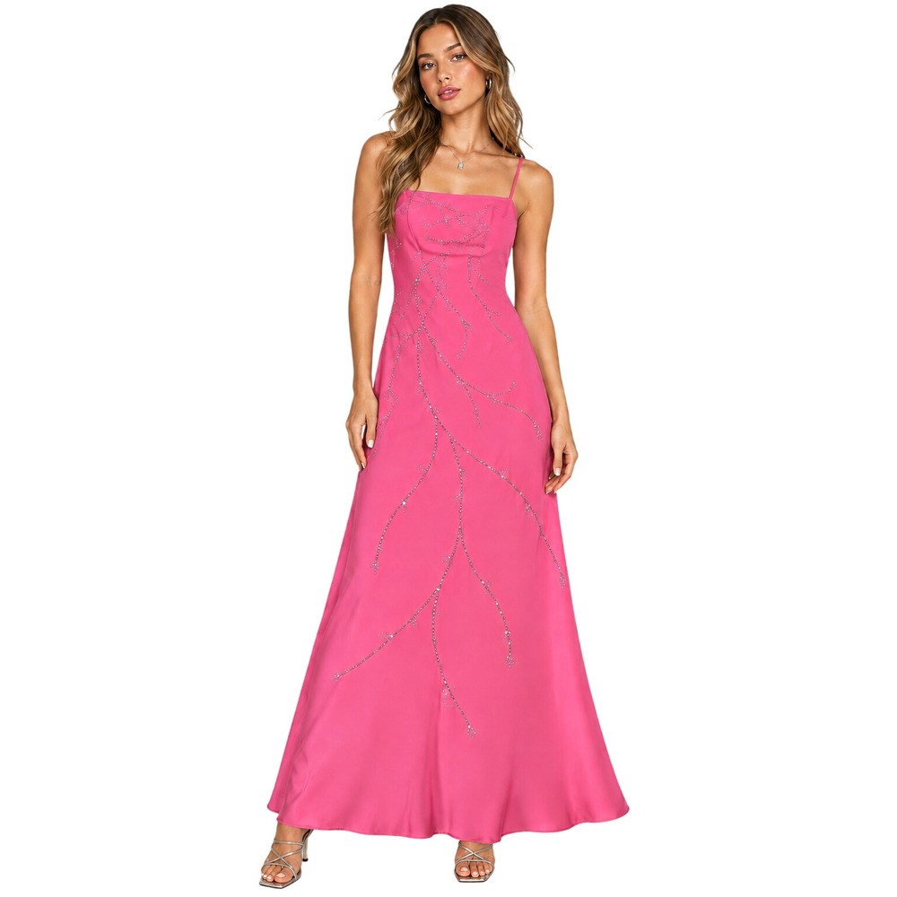 Prom Formal Pelicana Maxi Dress Rhinestone Embellished Size Small Pink Vintage